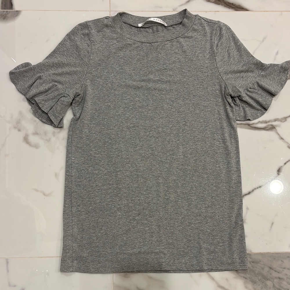 Susana Monaco Gray Ruffle short Sleeve Top, XS
